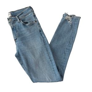 AGOLDE- ‘Sophie’ Light Wash, Distressed Hem, Denim Skinny Jeans, Size 28